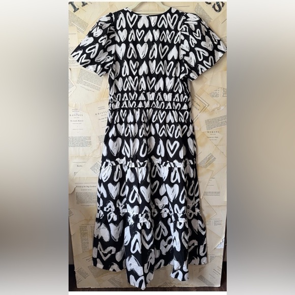 Anthropologie The Somerset Maxi Dress Smocked Heart Edition Poplin Black White - Picture 7 of 7